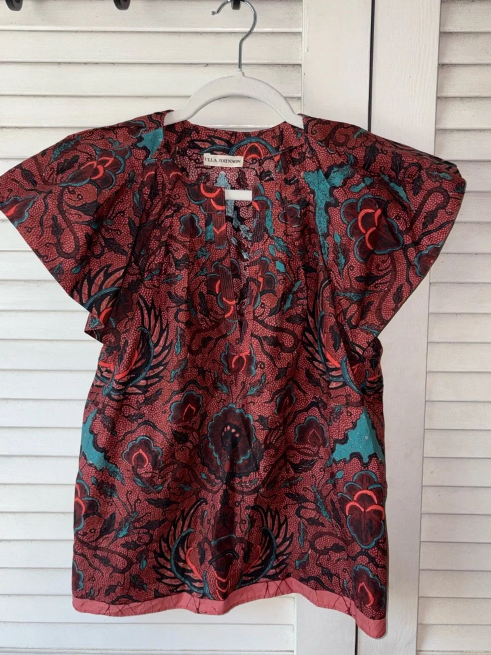 Ulla Johnson Inez Top Carmine Red Blue Printed Cotton Blouse Size 2 - Picture 3 of 7